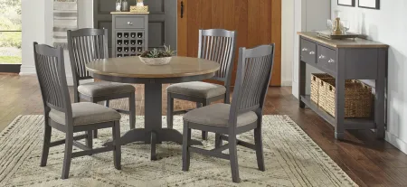 Port Townsend 5-pc. Round Upholstered Dining Set in Gull Gray-Seaside Pine by A-America
