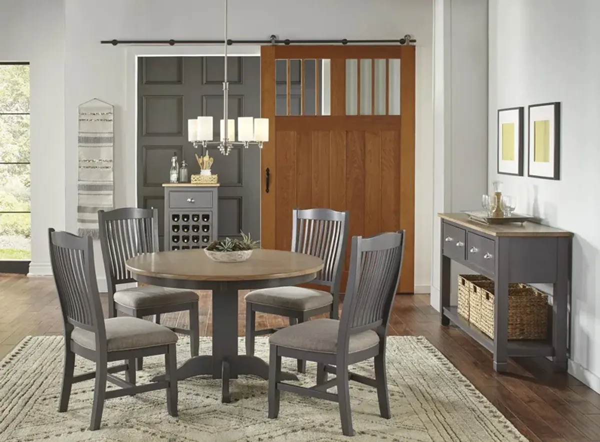 Port Townsend 5-pc. Round Upholstered Dining Set in Gull Gray-Seaside Pine by A-America