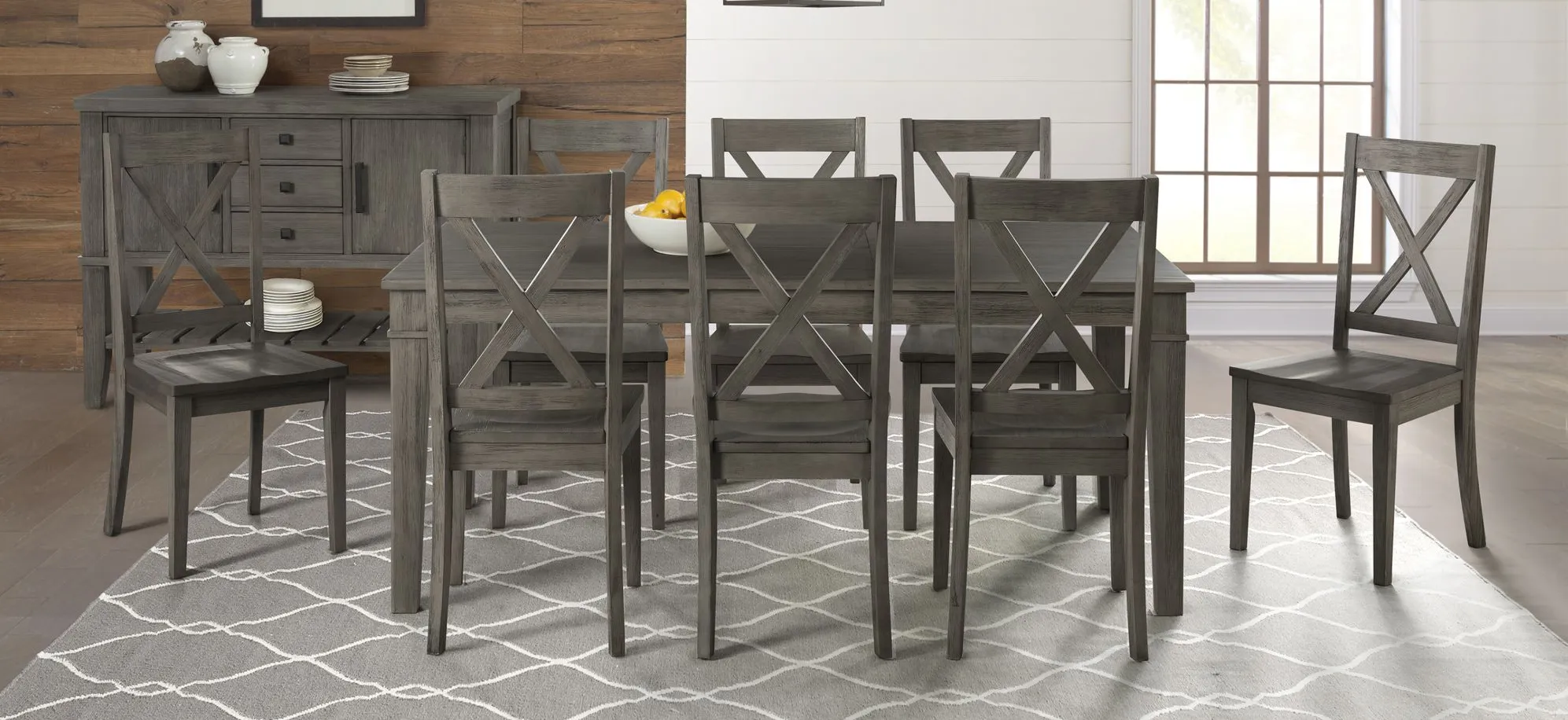 Huron 9-pc. Rectangular X-Back Dining Set in Distressed Gray by A-America