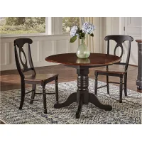 British Isles 3-pc. Round Napoleon Dining Set with Drop-Leaves in Oak-Black by A-America