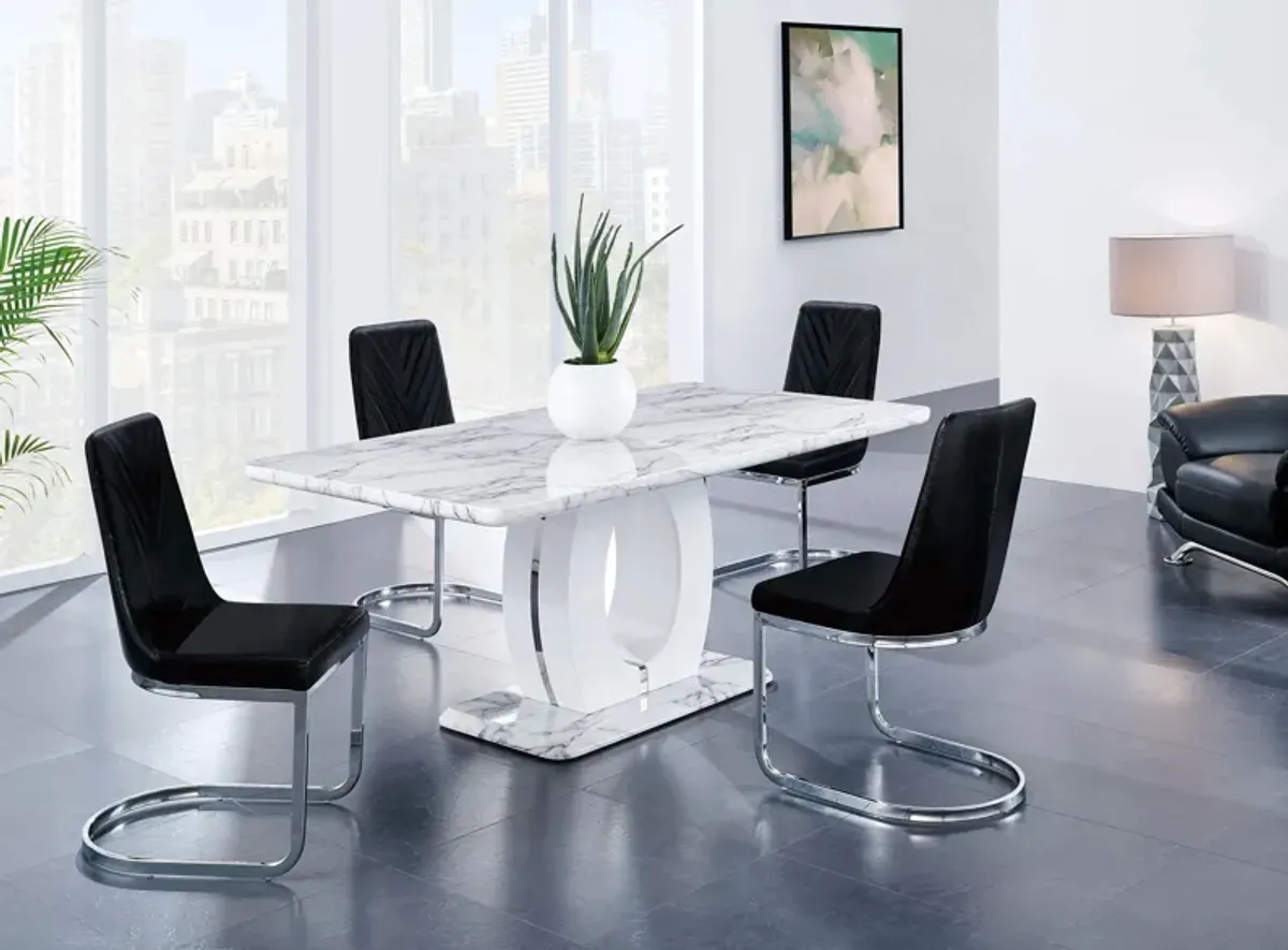 Elevate 5-pc. Dining Set in White Marble / Black by Global Furniture Furniture USA