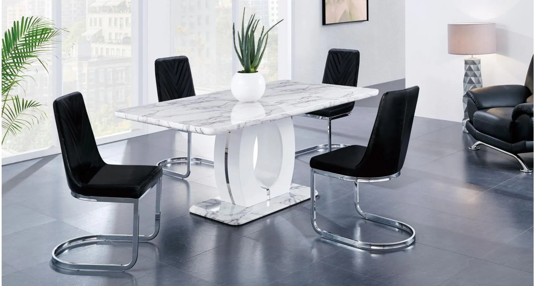 Elevate 5-pc. Dining Set in White Marble / Black by Global Furniture Furniture USA