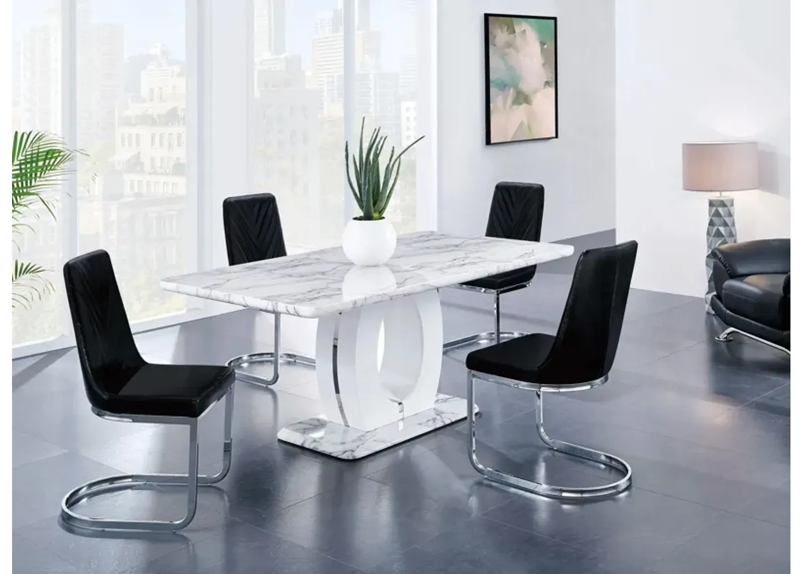 Elevate 5-pc. Dining Set in White Marble / Black by Global Furniture Furniture USA