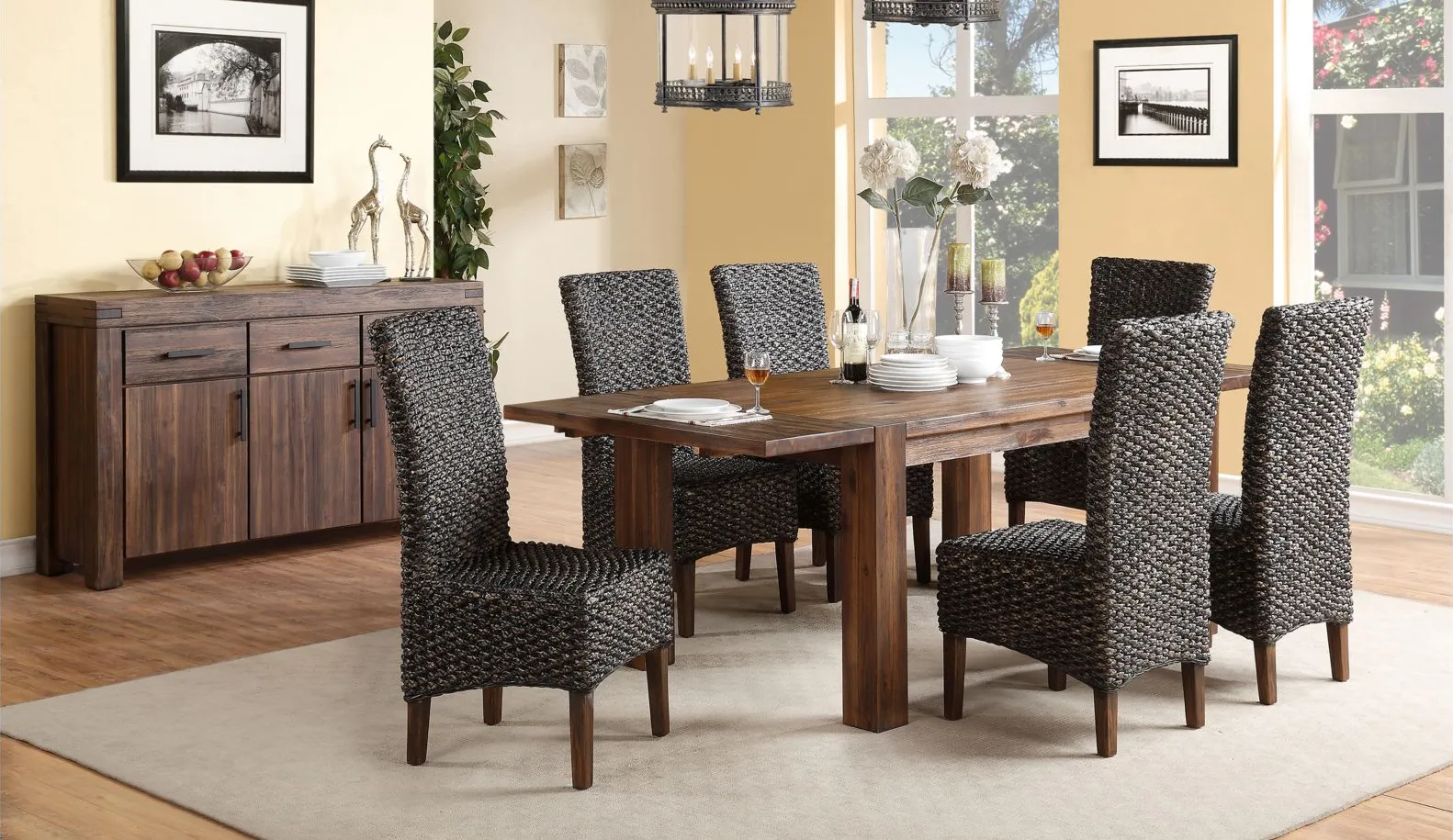 Middlefield 7-pc. Dining Set w/ Woven Chairs in Brick Brown by Bellanest