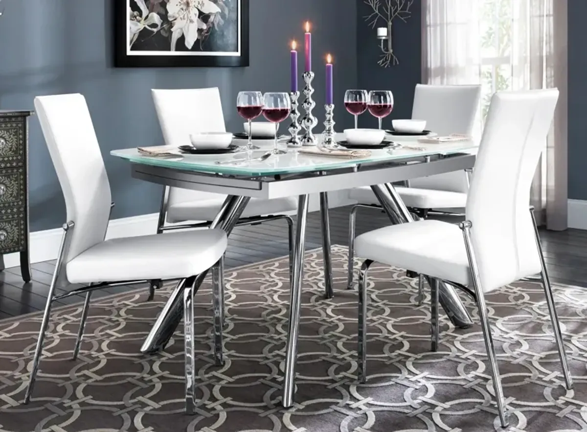 Paloma 5-pc. Glass Dining Set in Chrome / Glass / White by Chintaly Imports