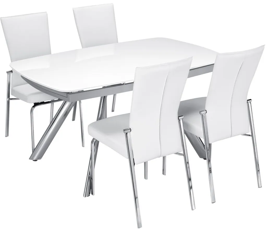 Paloma 5-pc. Glass Dining Set in Chrome / Glass / White by Chintaly Imports