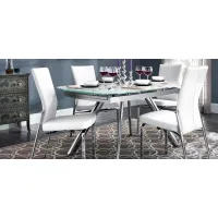 Paloma 5-pc. Glass Dining Set in Chrome / Glass / White by Chintaly Imports