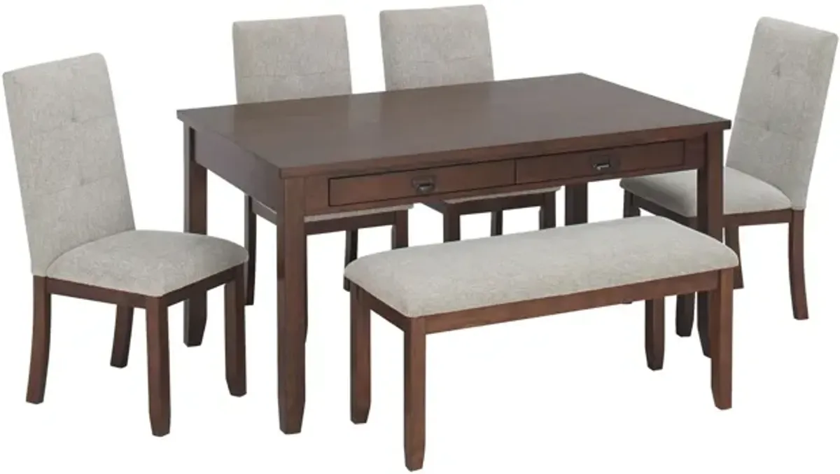 Saunders 6-pc.Dining Set With Bench in Cherry by Bellanest