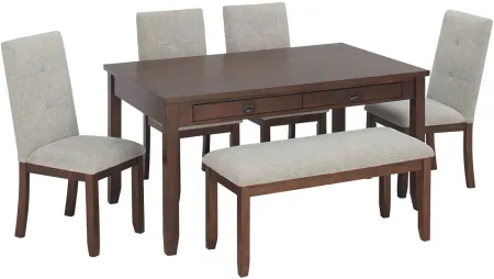 Saunders 6-pc.Dining Set with Bench in Cherry by Bellanest