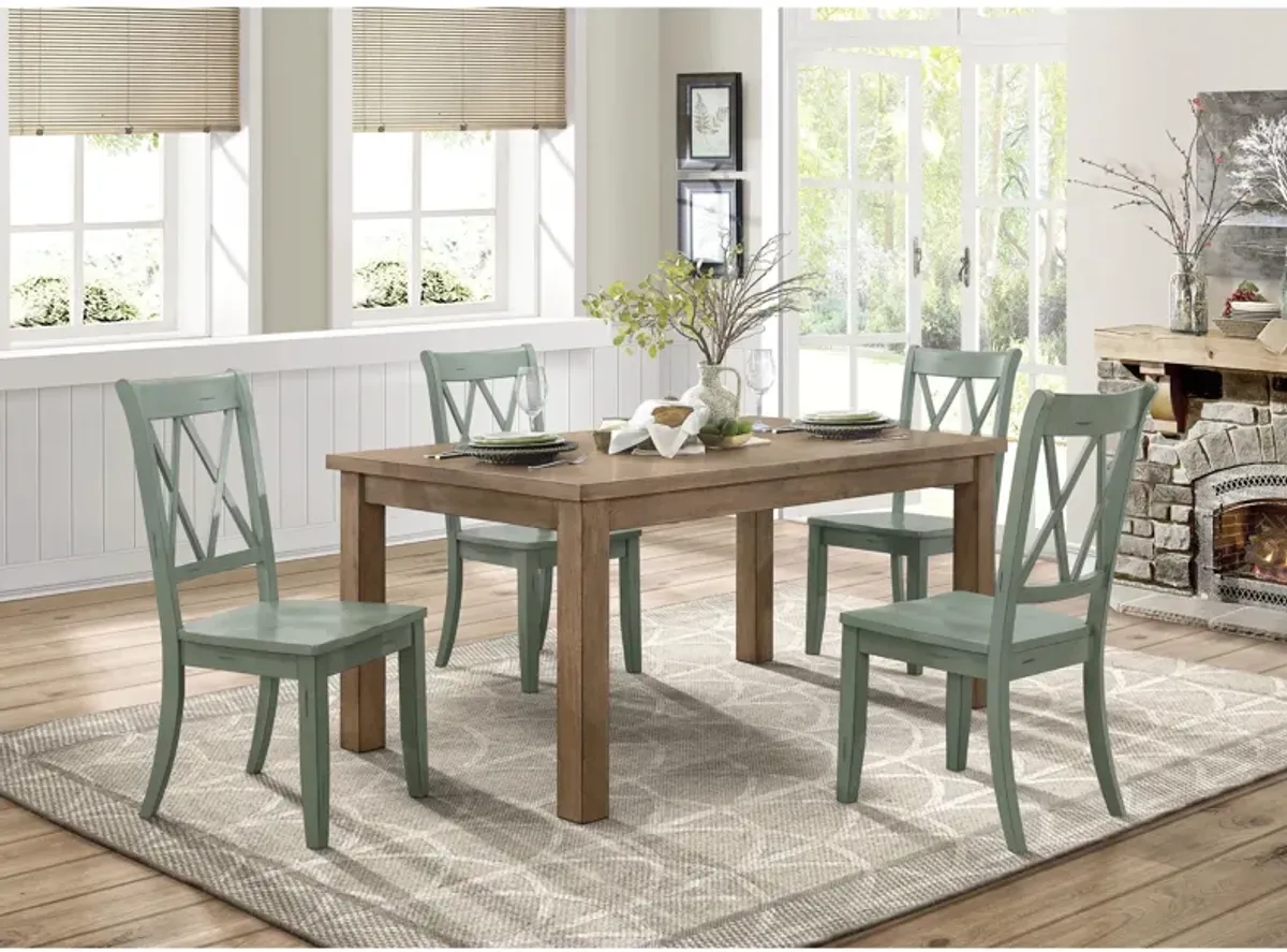 Salena 5-pc Dining Set in Natural & Teal by Homelegance