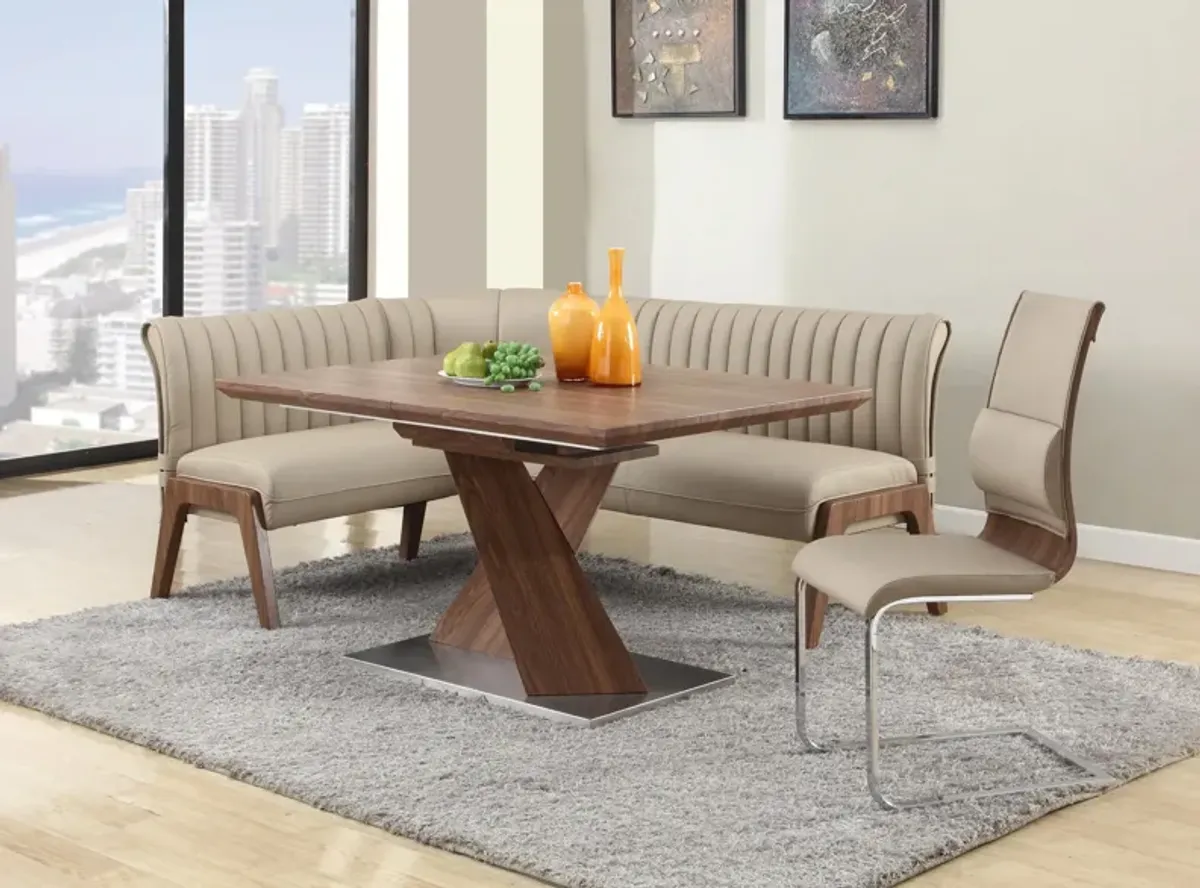 Bethany 3-pc. Breakfast Nook Dining Set in Walnut / Taupe by Chintaly Imports