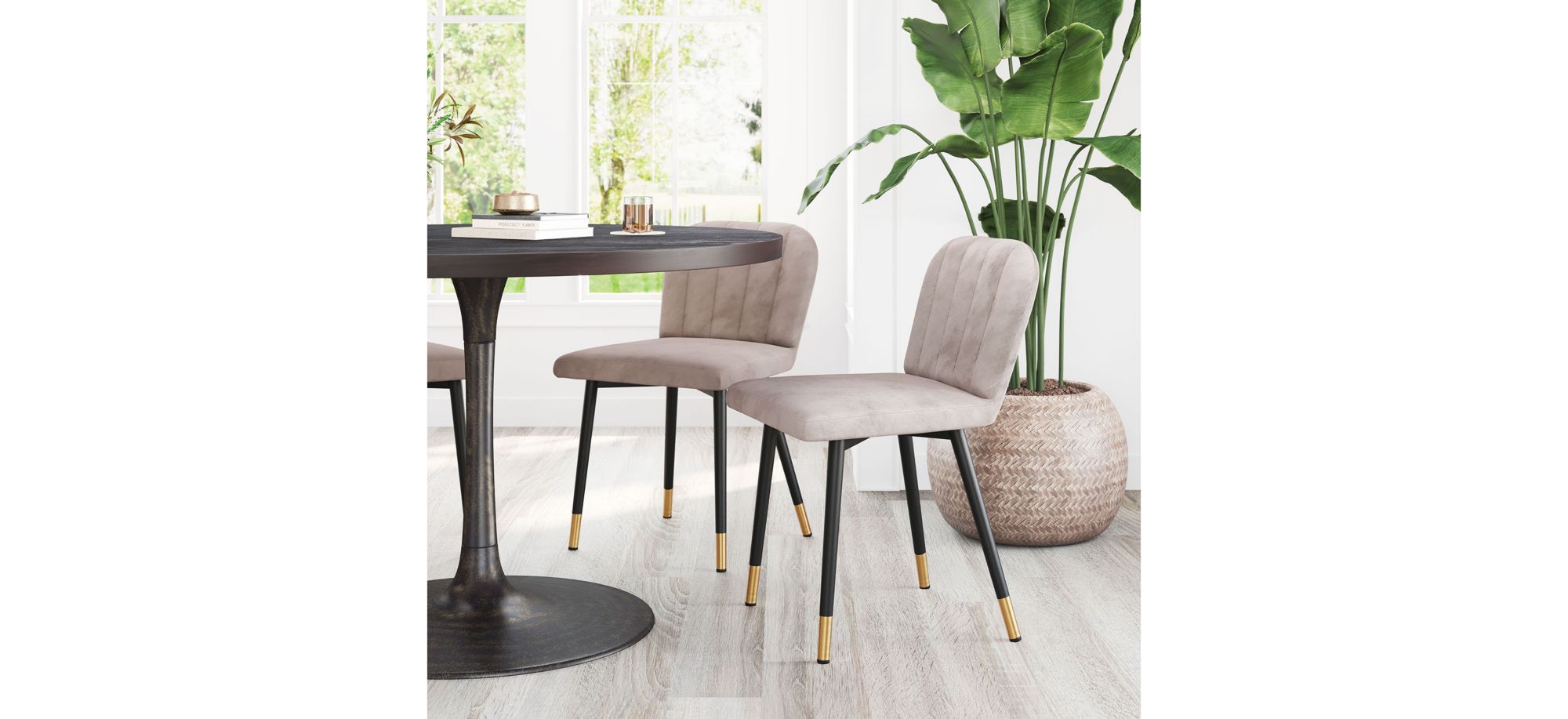 Manchester Dining Chair: Set of 2 in Gray, Black & Gold by Zuo Modern