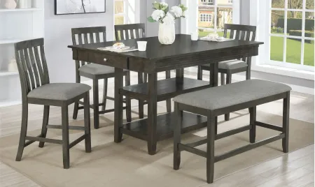 Nina 6-pc. Counter-Height Dining Set w/ Bench in Gray by Crown Mark