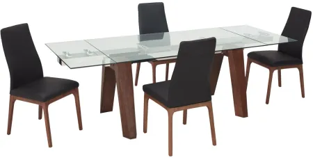 Sombra 5-pc. Dining Set (4 Black Chairs) in Glass/Wood/Black by Chintaly Imports