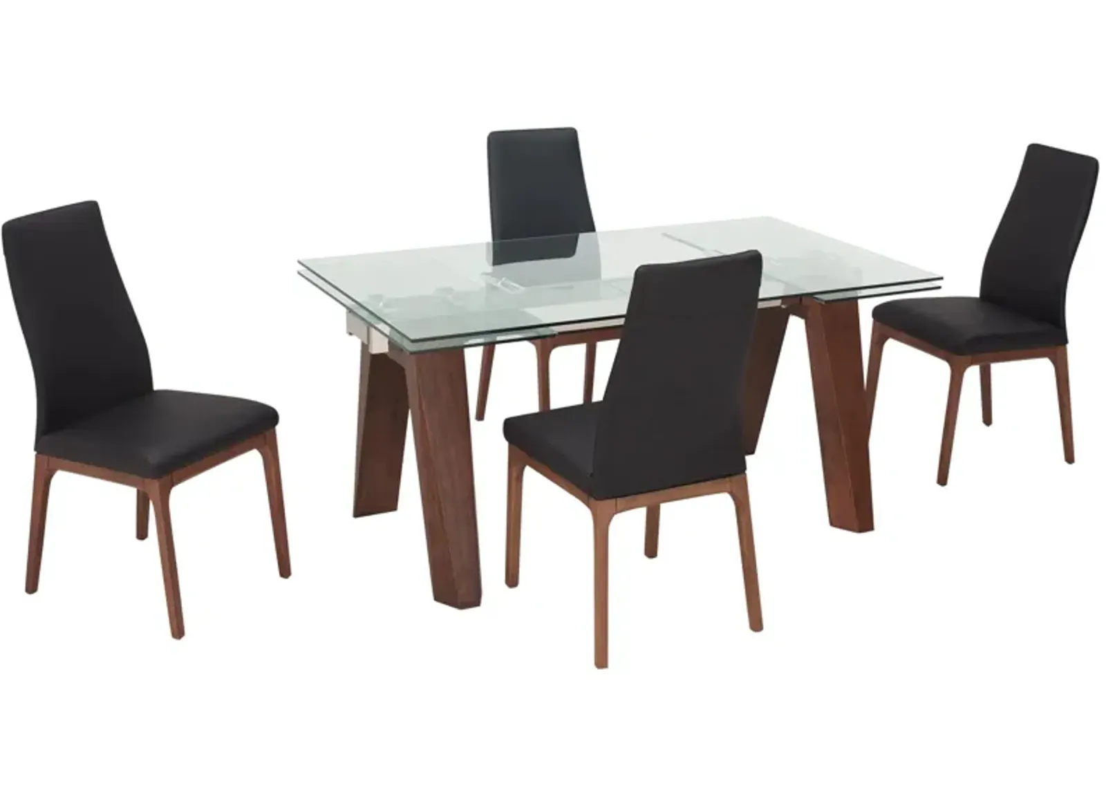 Sombra 5-pc. Dining Set (4 Black Chairs) in Glass/Wood/Black by Chintaly Imports