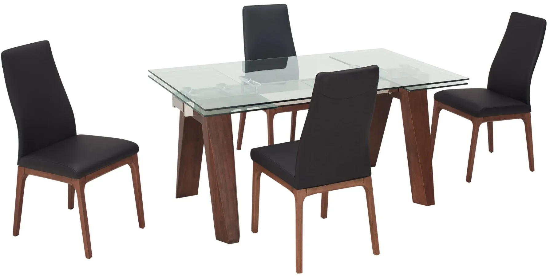 Sombra 5-pc. Dining Set (4 Black Chairs) in Glass/Wood/Black by Chintaly Imports
