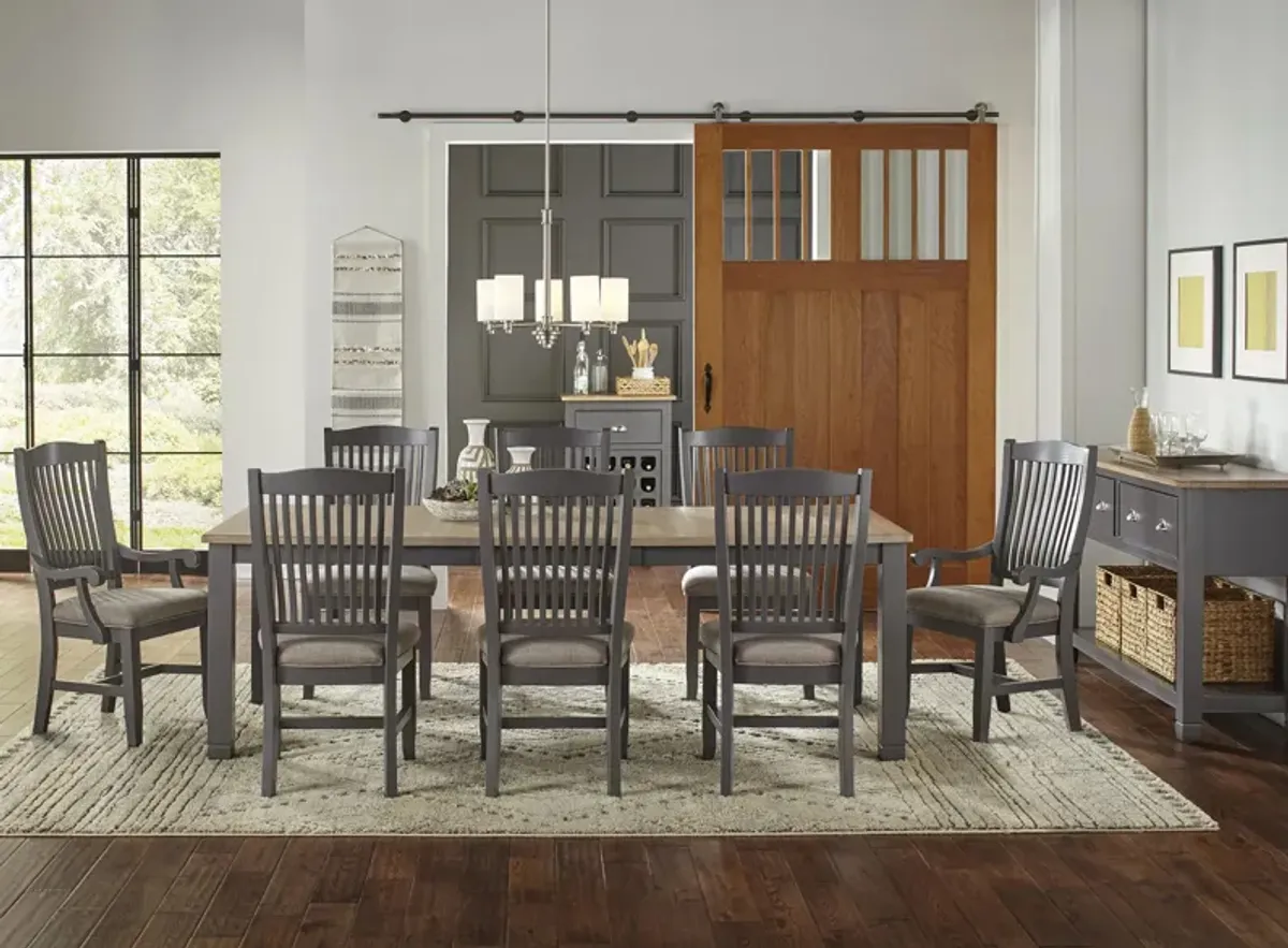 Port Townsend 9-pc. Rectangular Upholstered Dining Set in Gull Gray-Seaside Pine by A-America