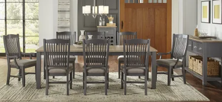 Port Townsend 9-pc. Rectangular Upholstered Dining Set in Gull Gray-Seaside Pine by A-America