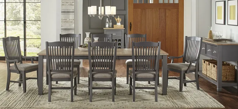 Port Townsend 9-pc. Rectangular Upholstered Dining Set in Gull Gray-Seaside Pine by A-America