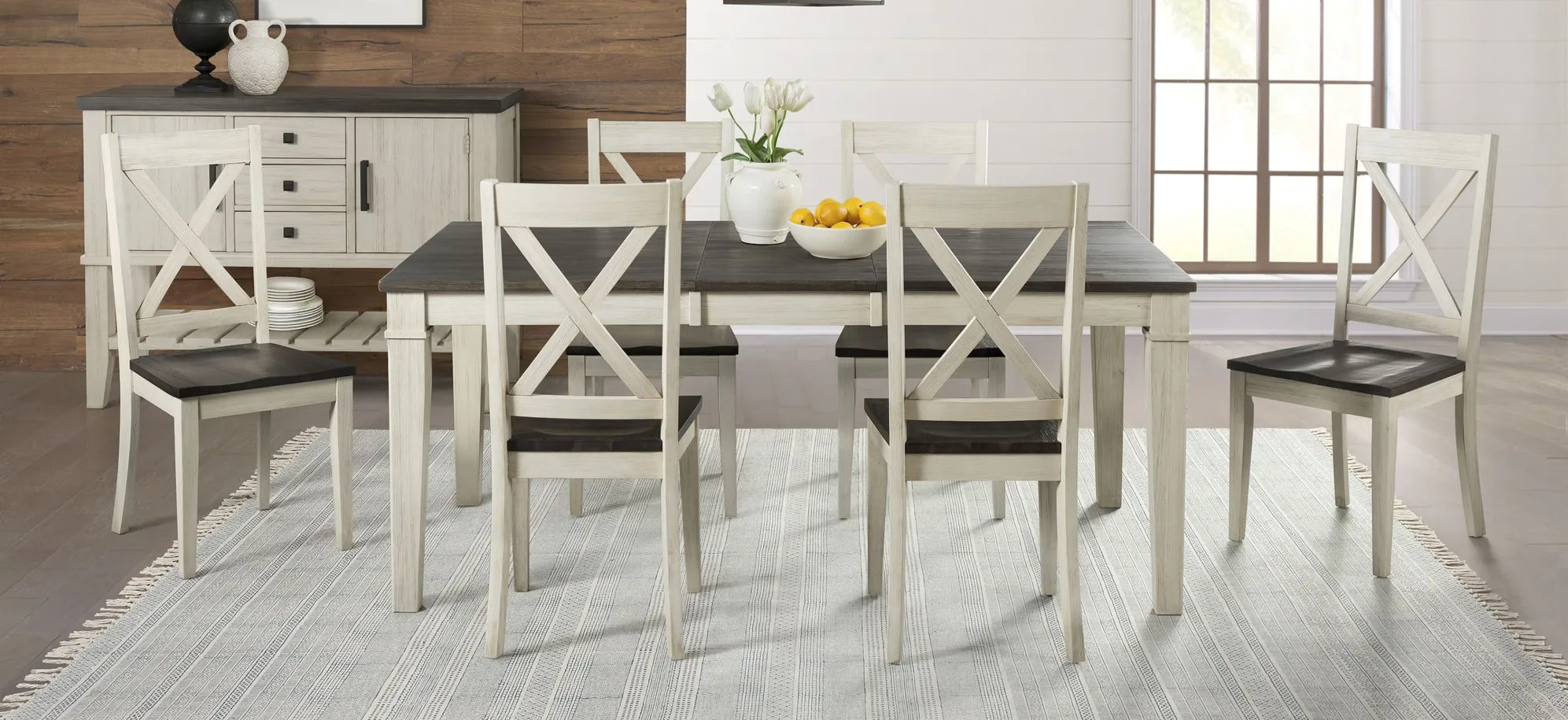 Huron 7-pc. Rectangular X-Back Dining Set in Chalk-Cocoa Bean by A-America