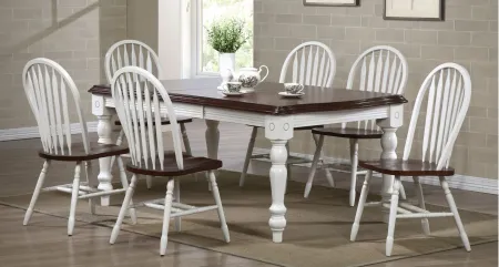 Fenway 7-pc. Dining Set w/ Arrowback Chairs in Antique White/Chestnut by Sunset Trading