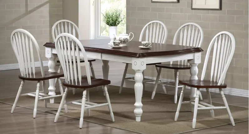 Fenway 7-pc. Dining Set w/ Arrowback Chairs in Antique White/Chestnut by Sunset Trading