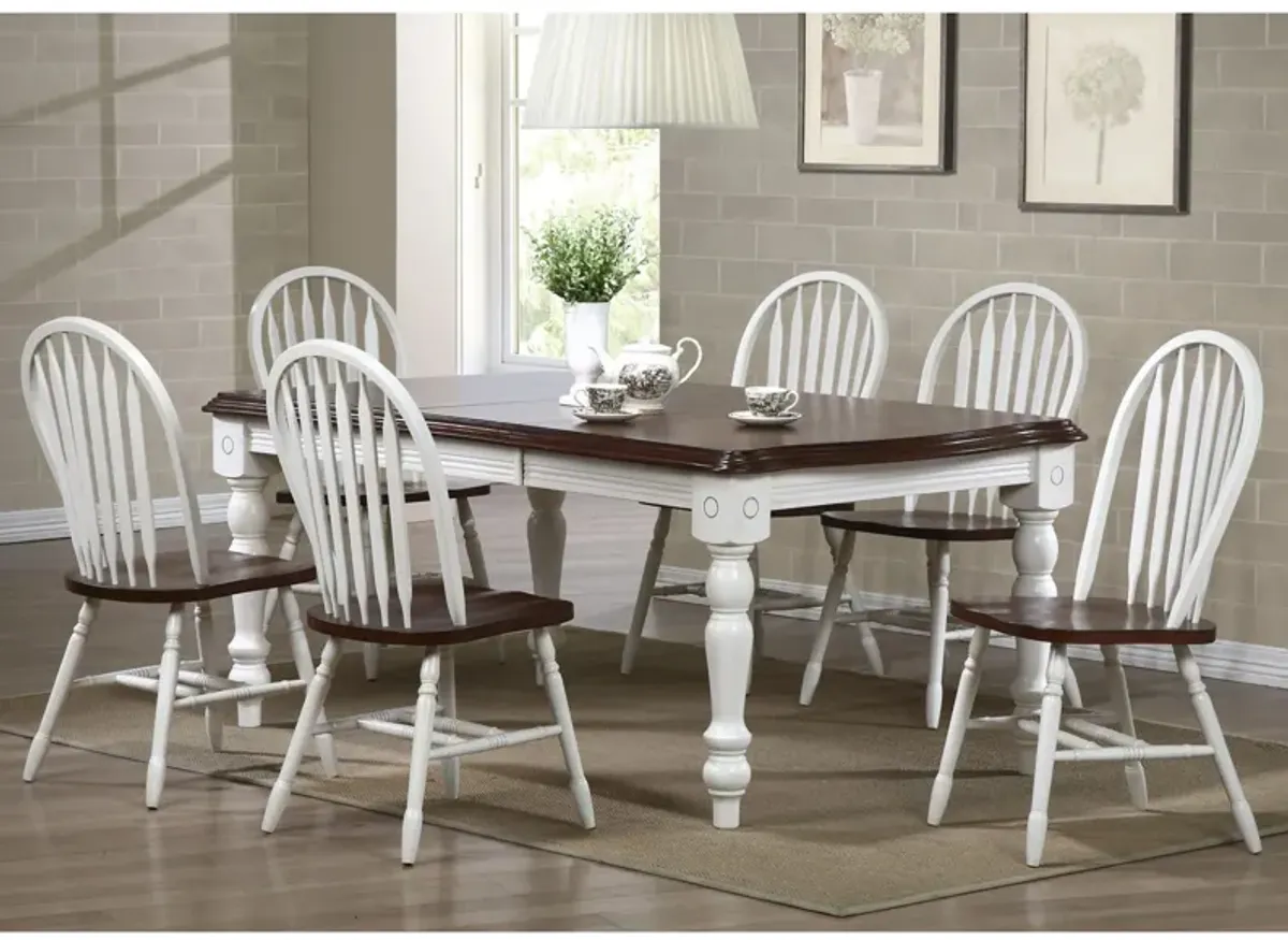 Fenway 7-pc. Dining Set w/ Arrowback Chairs in Antique White/Chestnut by Sunset Trading