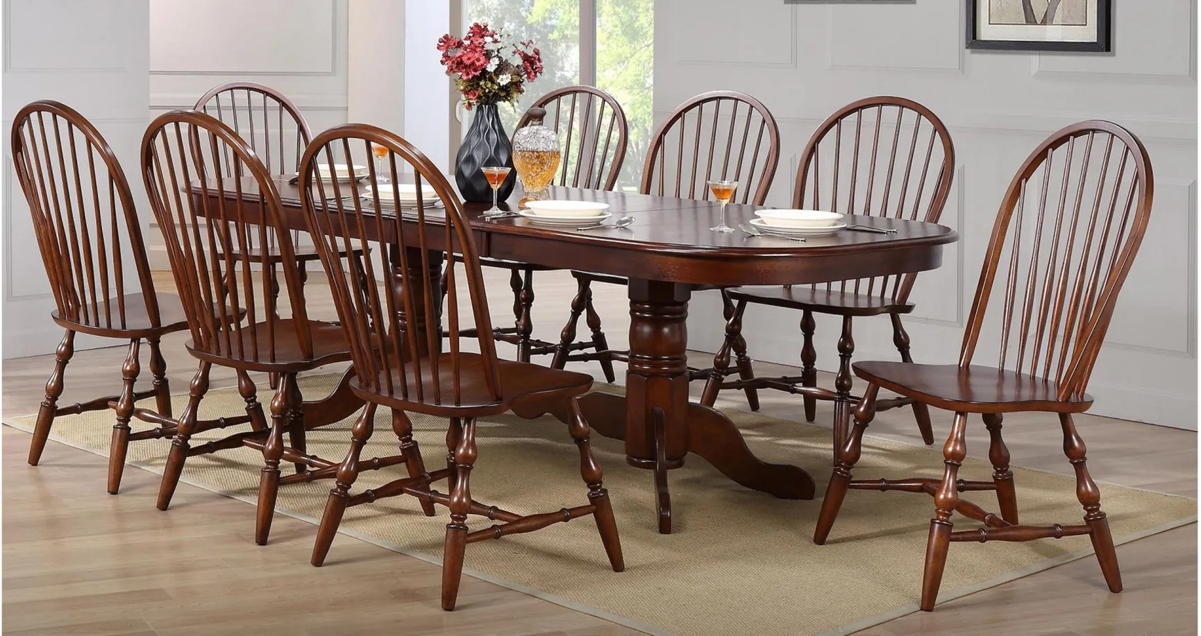 Fenway Double Pedestal Dining Table w/ Leaves in Chestnut by Sunset Trading