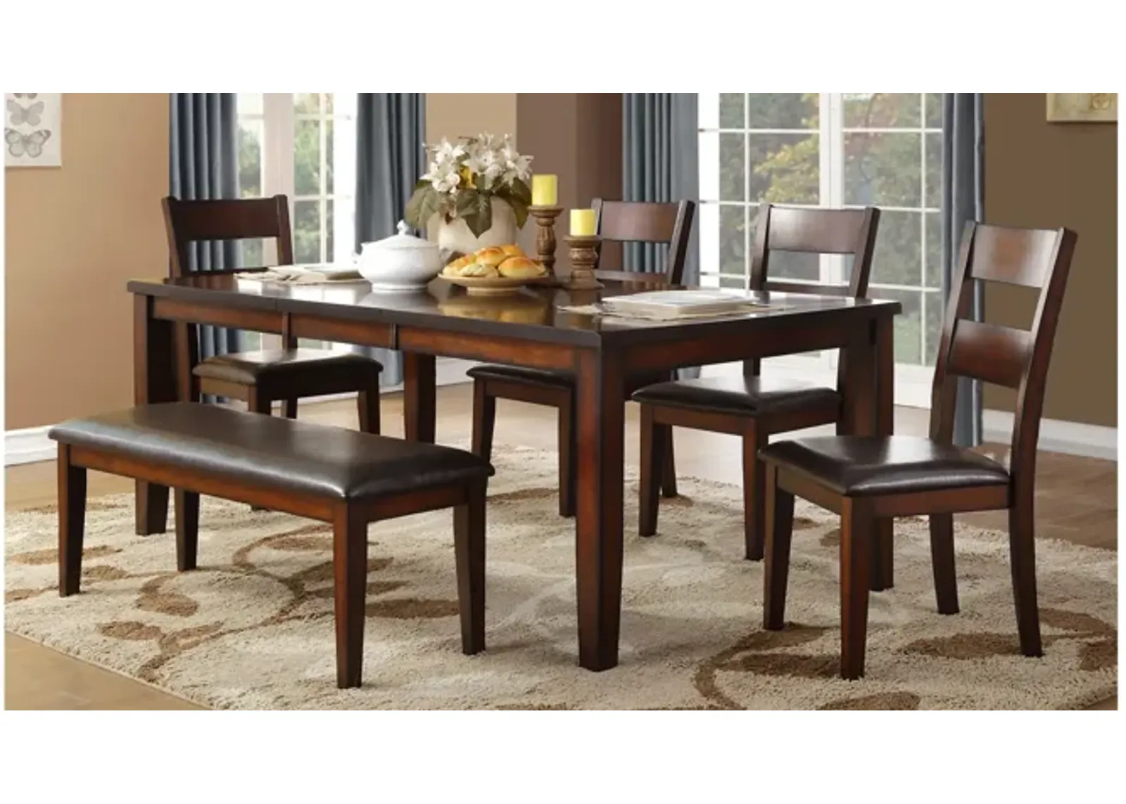 Mcfly 6-pc. Dining Set W/ Bench in Cherry by Homelegance