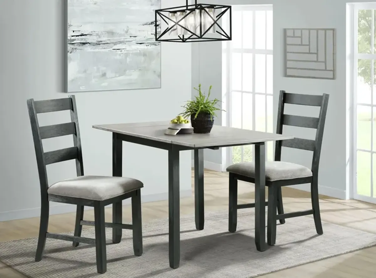 Tuttle 3-pc. Drop Leaf Dining Set in Gray/Black by Elements International Group