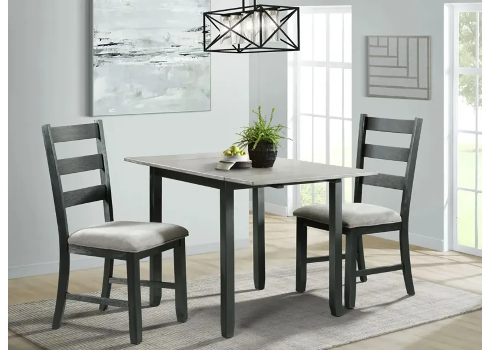 Tuttle 3-pc. Drop Leaf Dining Set in Gray/Black by Elements International Group