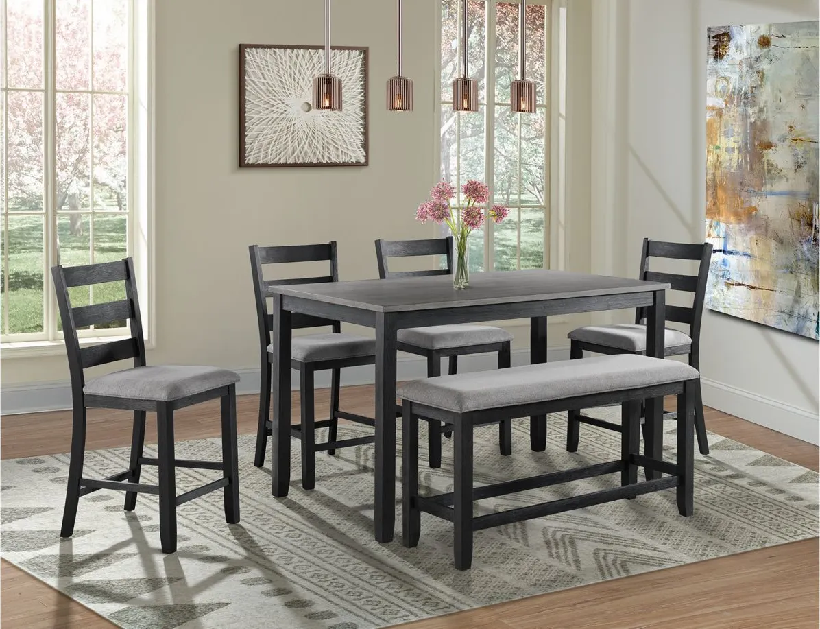Glenwood 6-pc. Counter- Height Dining Set w/ Bench in Gray/Black by Elements International Group