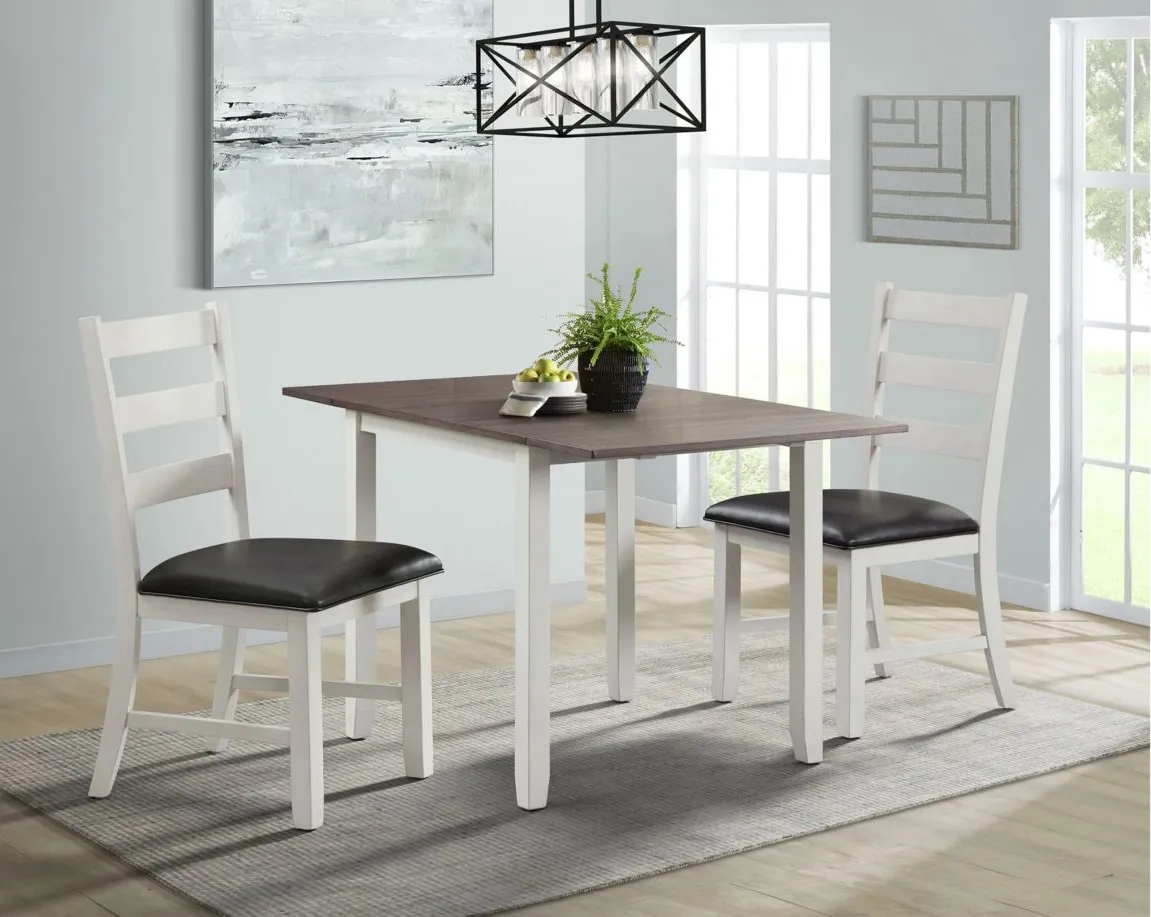 Tuttle 3-pc. Drop Leaf Dining Set in Dark Brown/White by Elements International Group