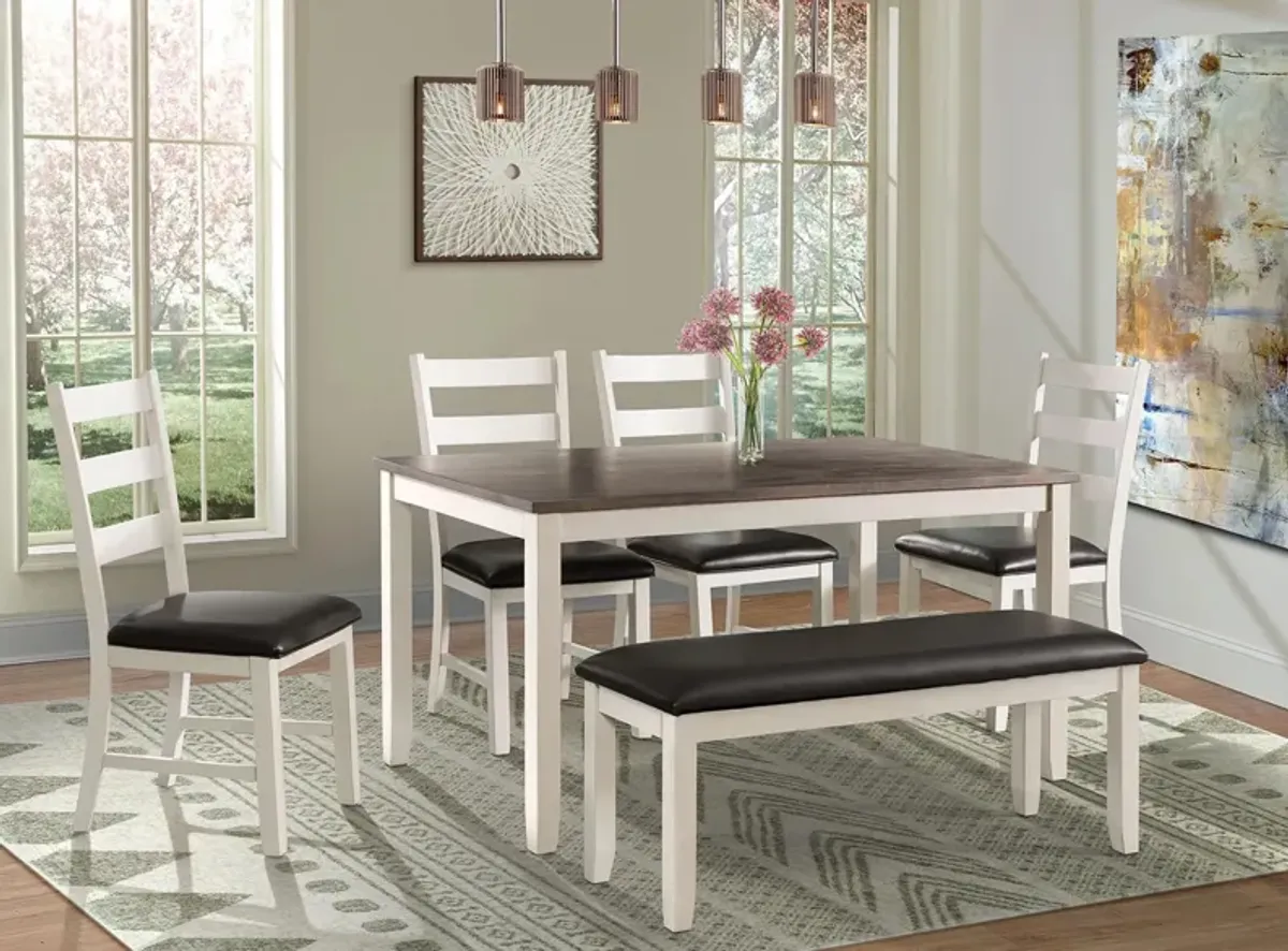 Glenwood 6-pc. Dining Set w/ Bench in Brown/White by Elements International Group