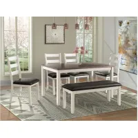 Glenwood 6-pc. Dining Set w/ Bench in Brown/White by Elements International Group