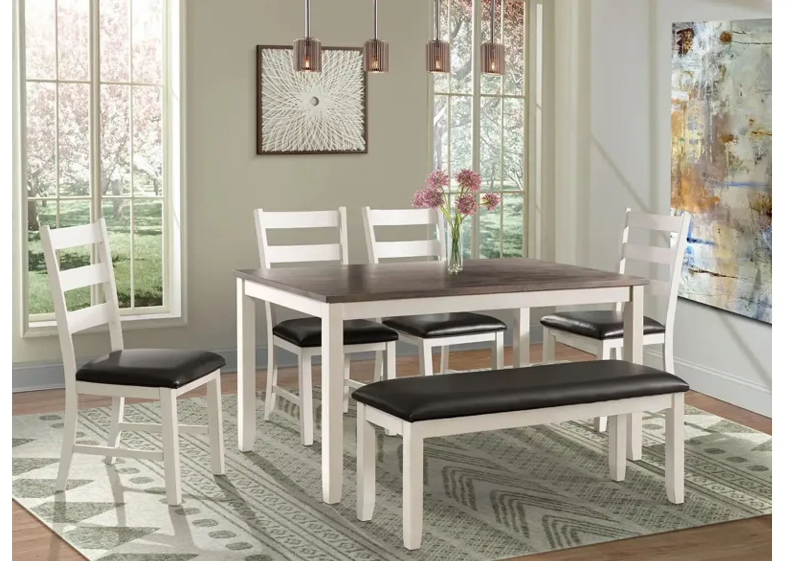 Glenwood 6-pc. Dining Set w/ Bench in Brown/White by Elements International Group