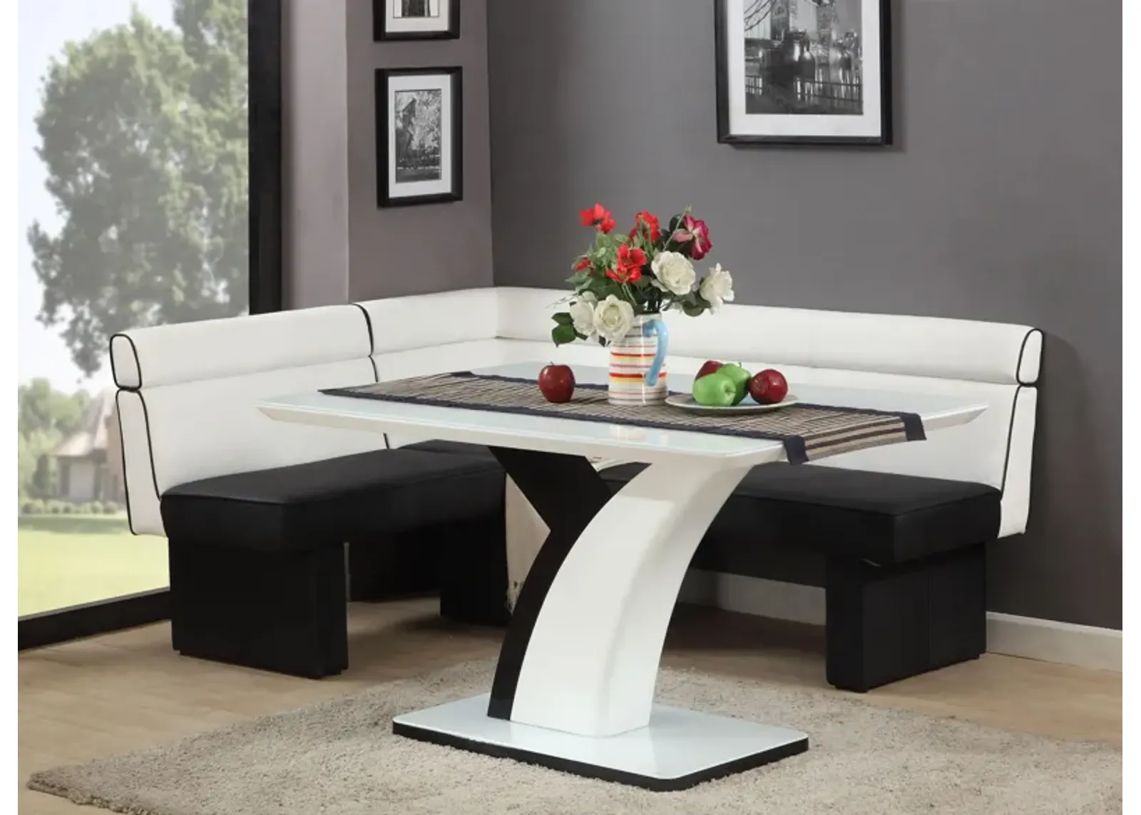 Natasha 3-pc. Breakfast Nook Dining Set in White / Black by Chintaly Imports