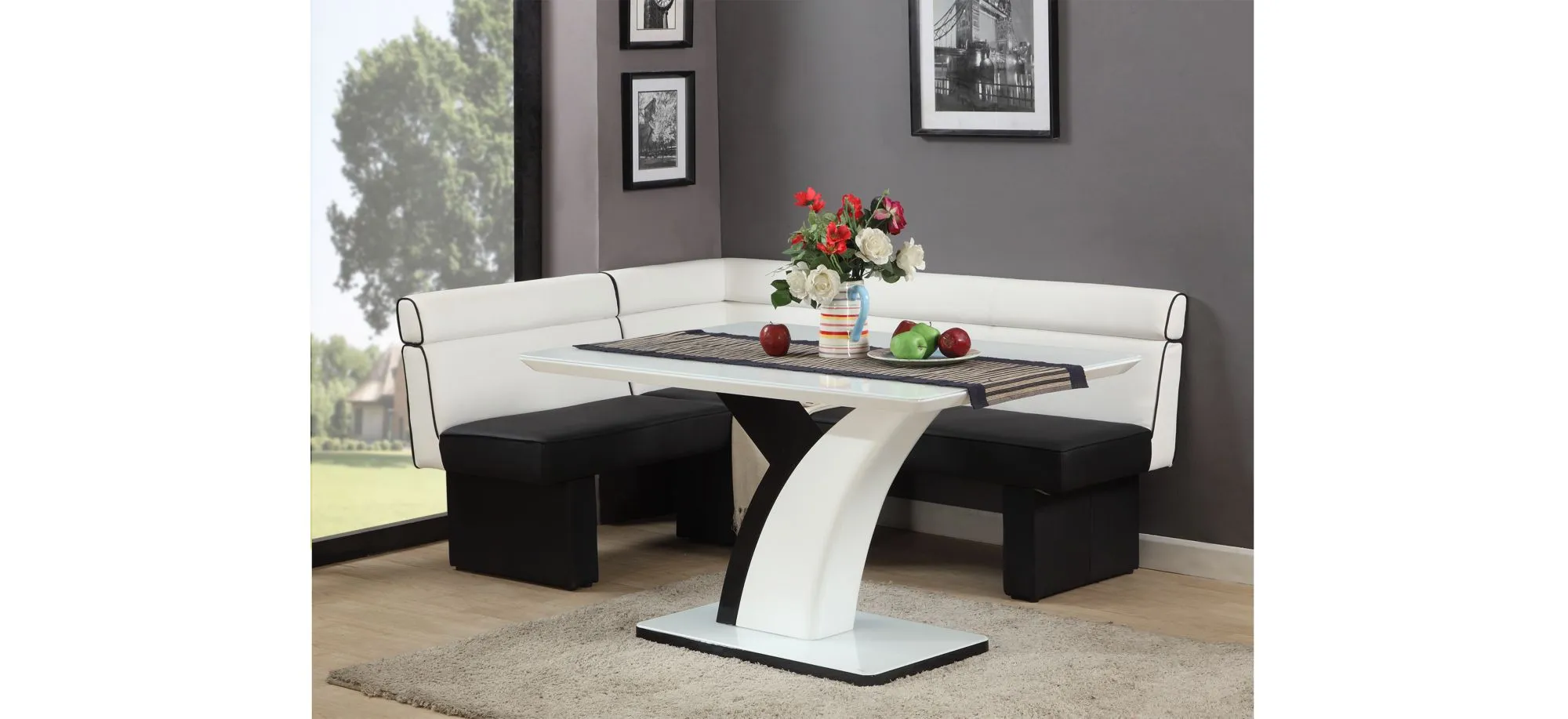 Natasha 3-pc. Breakfast Nook Dining Set in White / Black by Chintaly Imports