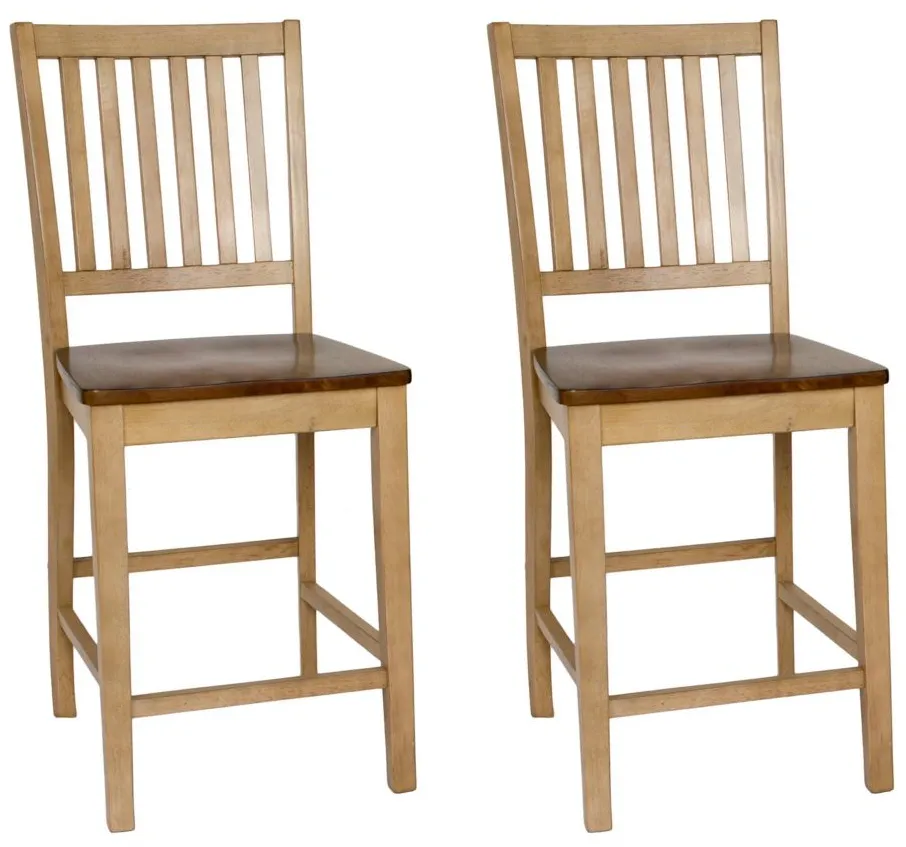 Brook Slat Back Barstool: Set of 2 in Wheat and Pecan by Sunset Trading