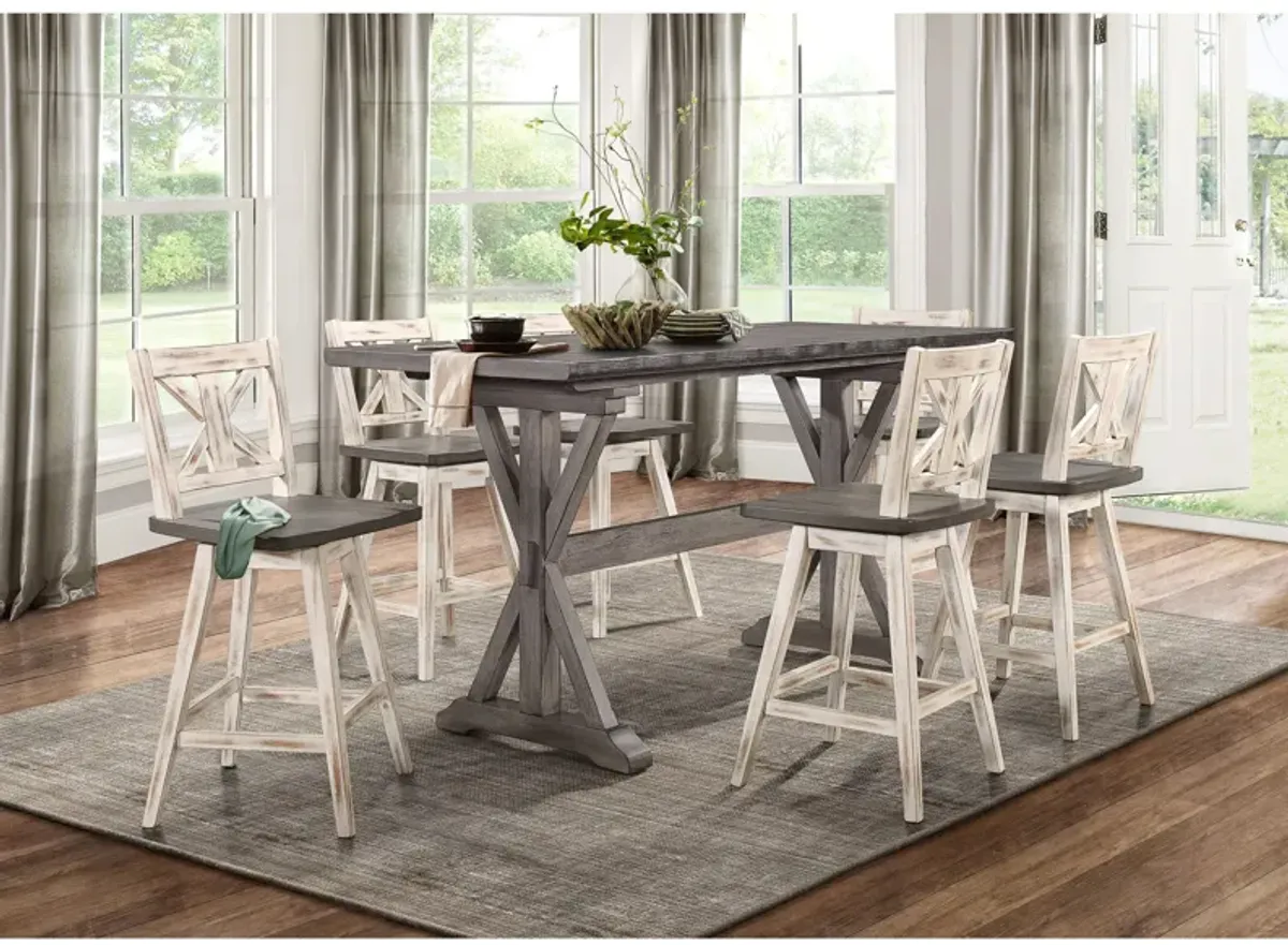 Trouvaille 7-pc. Counter Height Dining Set in Distressed Gray and White by Homelegance