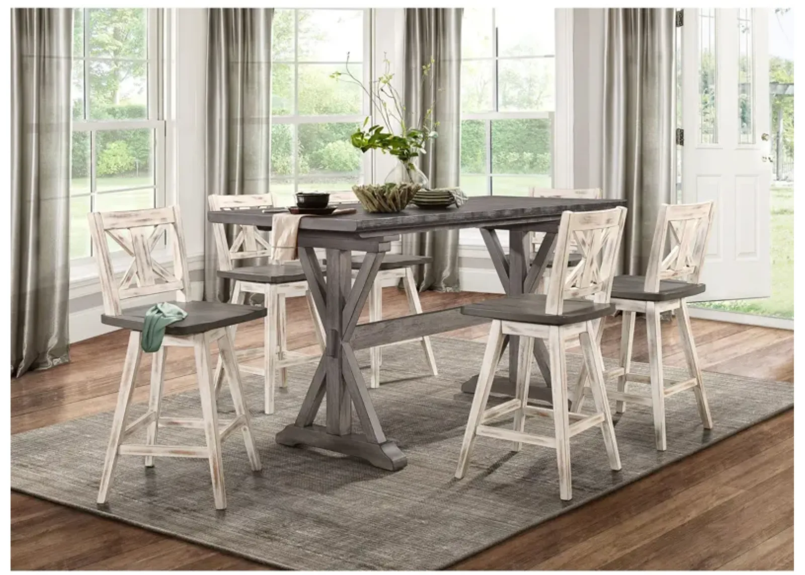 Trouvaille 7-pc. Counter Height Dining Set in Distressed Gray and White by Homelegance