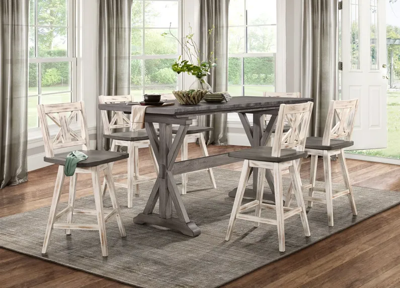 Trouvaille 7-pc Counter Height Dining Set in Distressed Gray and White by Homelegance