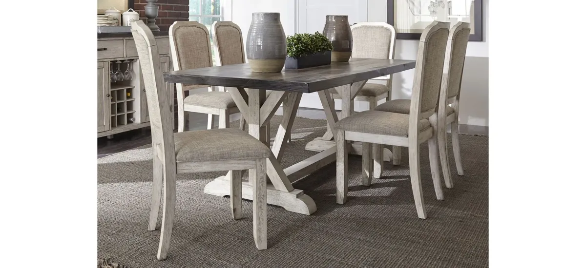 Willowrun 7-pc. Dining Set in Rustic White & Weathered Gray Top Finish by Liberty Furniture