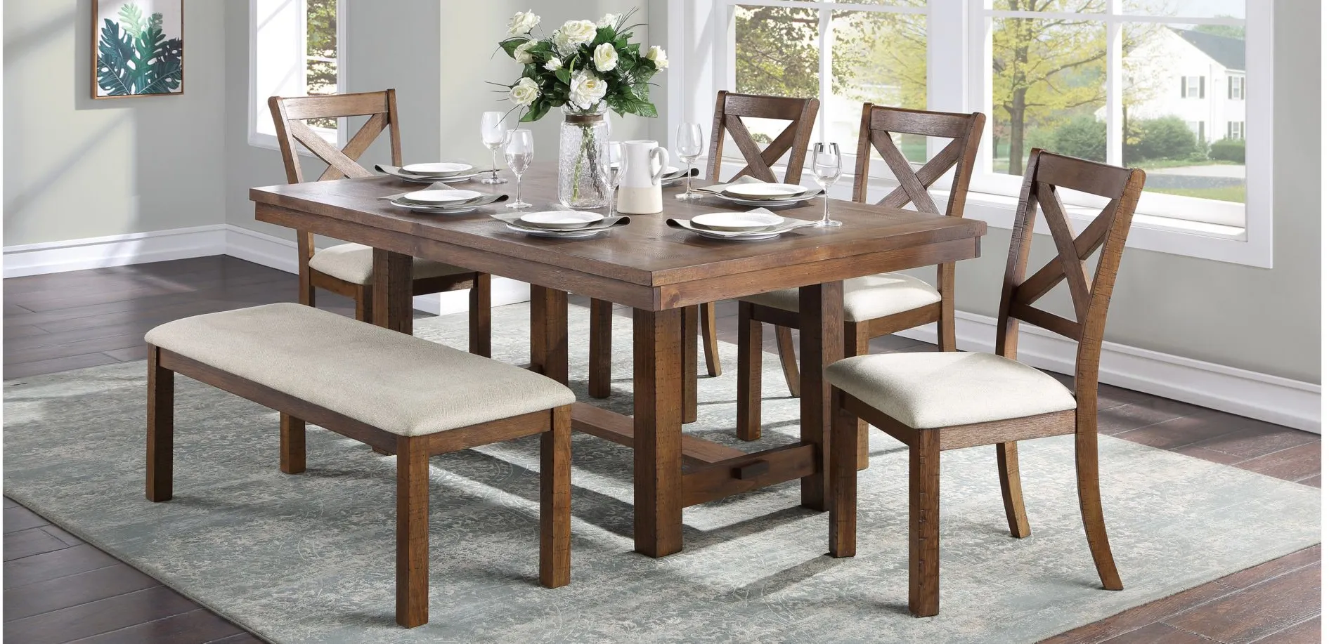 Levittown 6-pc. Dining Set w/ Bench in Brown by Homelegance