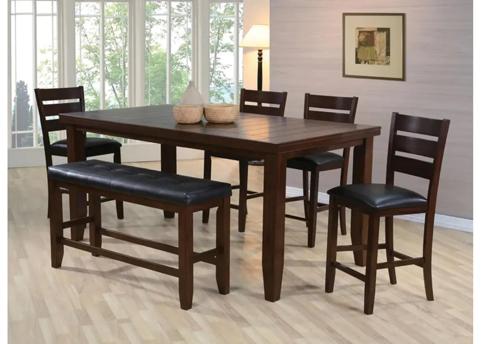 Bardstown 6-pc. Counter-Height Dining Set w/ Bench in Oak / Espresso by Crown Mark