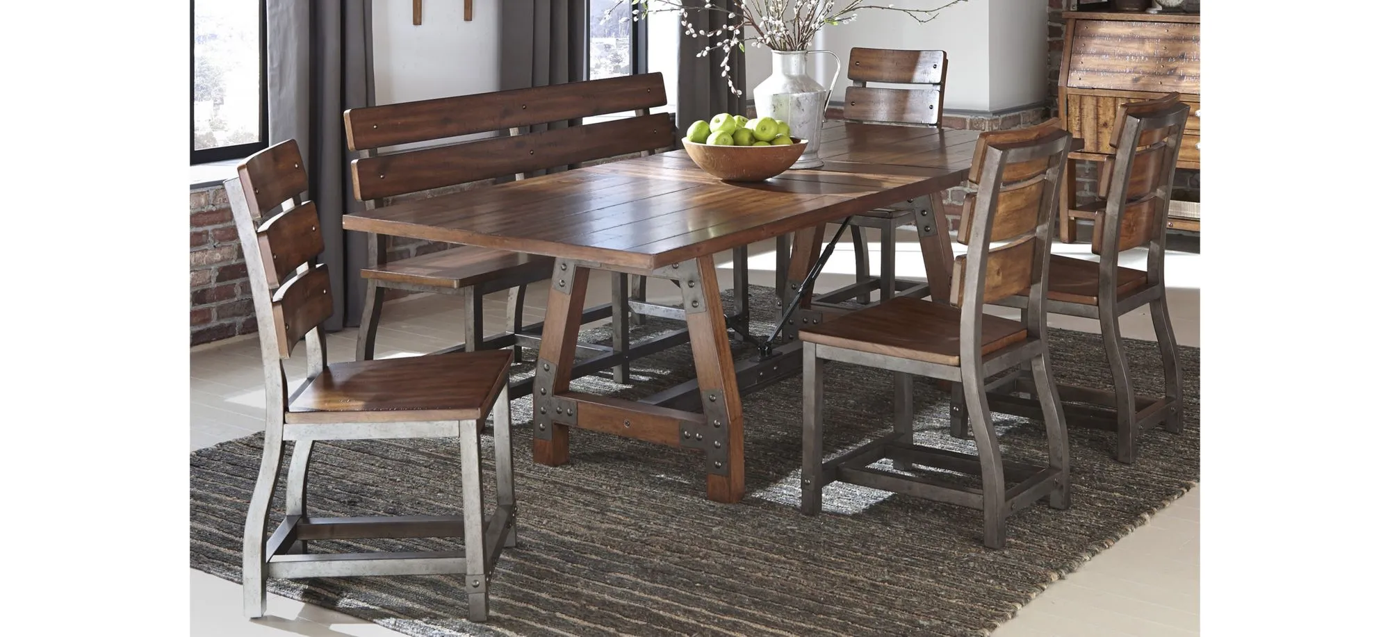 Dayton 7-pc Dining Set in Rustic Brown with Gunmetal by Homelegance