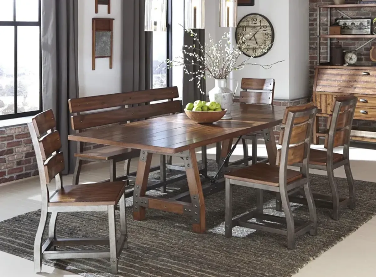 Dayton 7-pc. Dining Set in Rustic Brown with Gunmetal by Homelegance