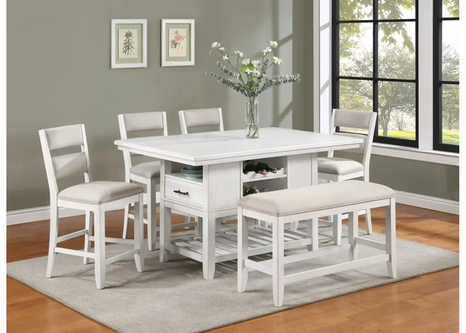 Wendy Counter Height Dining Set in White Base / Light Grey Seat by Crown Mark