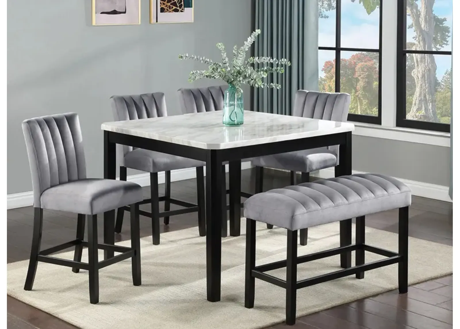 Pascal Counter Height 6-PC. Dining Set with Bench in Black;White;Gray by Crown Mark