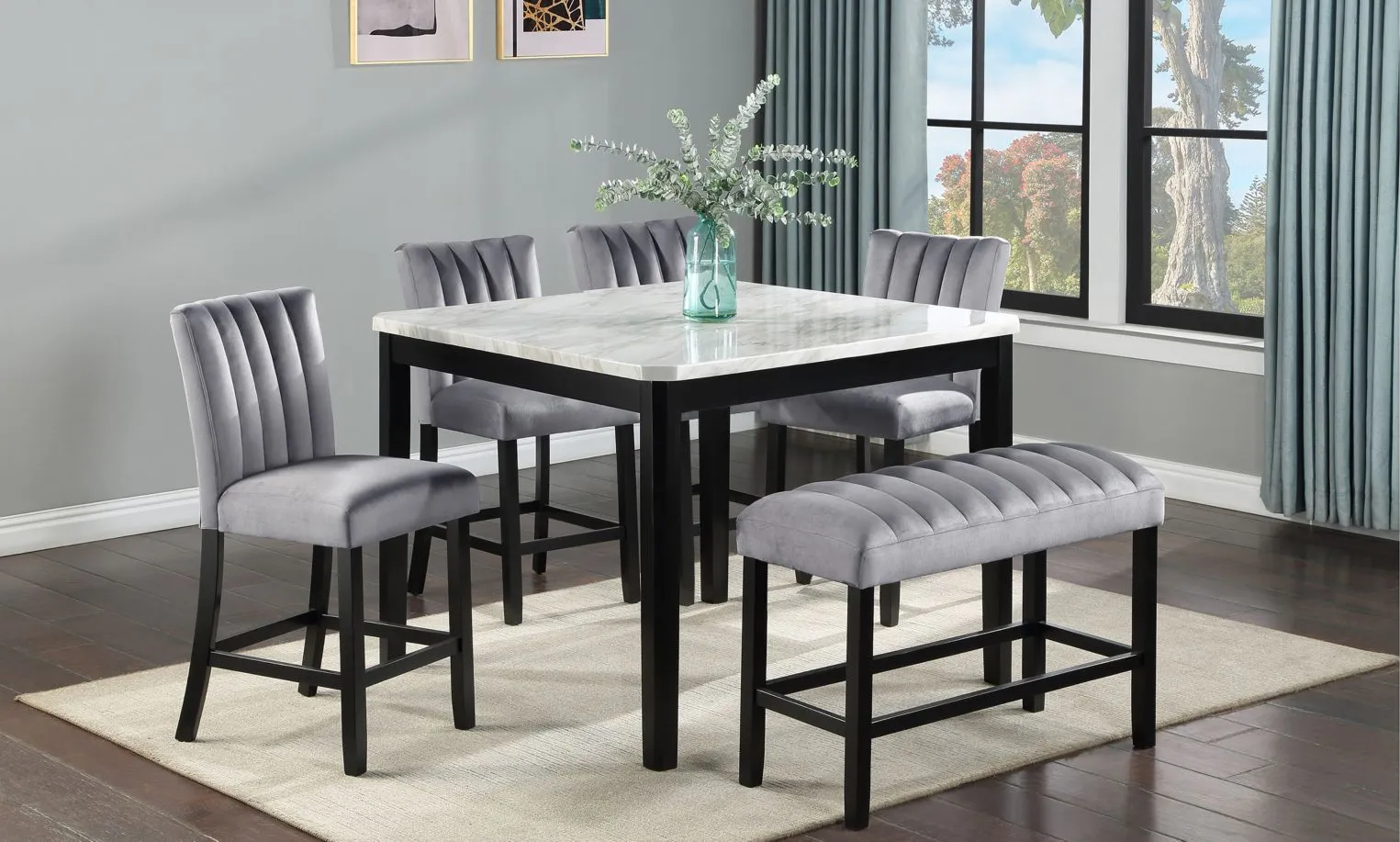 Pascal Counter Height 6-PC. Dining Set with Bench in Black;White;Gray by Crown Mark